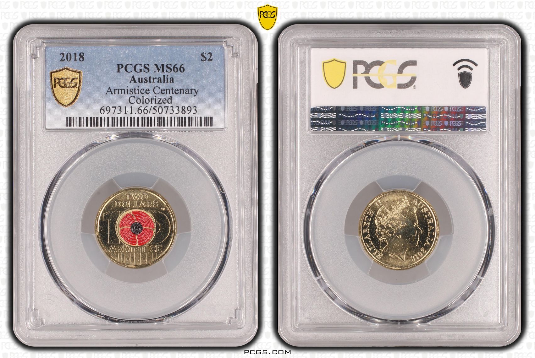 Armistice Centenary Colorized , Two Dollar, 2018, PCGS MS66