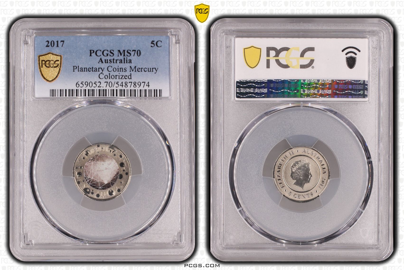 Planetary Coins Mercury Colorized, Five Cent, 2017, PCGS MS70