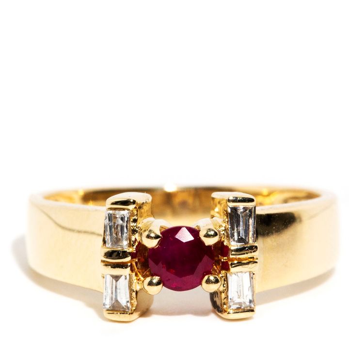 Ruby & Baguette Diamind 14ct Gold Ring,