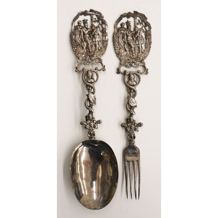 Pair of Ornate Dutch Silver Figural Stem Servers
