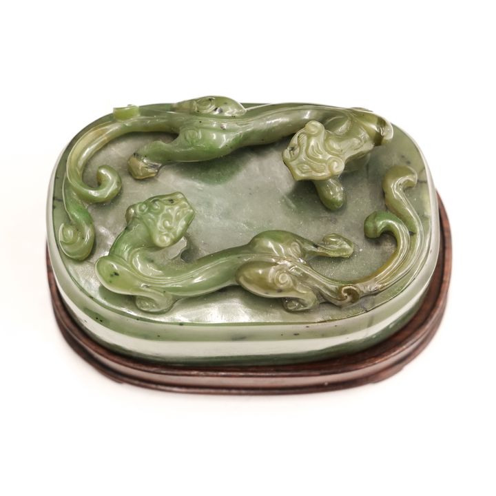 Chinese Spinach Jade Chilong Large Seal on Stand