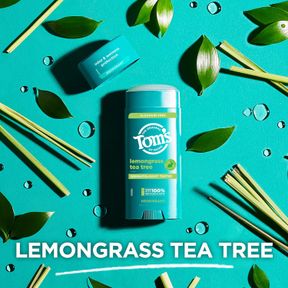 TOM S OF MAINE LEMONGRASS TEA TREE ALUMINUM FREE NATURAL DEODORANT FOR WOMEN & MEN | GOES ON CLEAR | ODOR & WETNESS PROTECTION | N