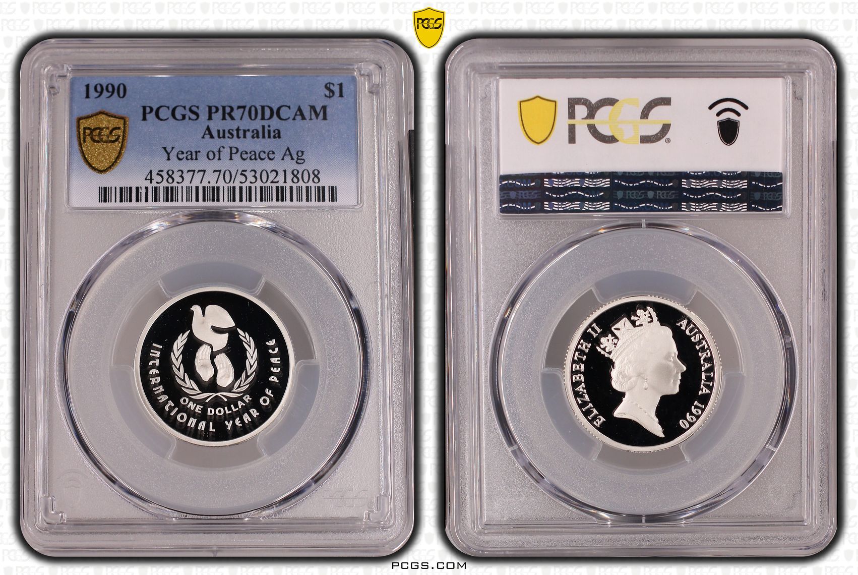 Year of Peace Silver, One Dollar, 1990, PCGS PR70DCAM