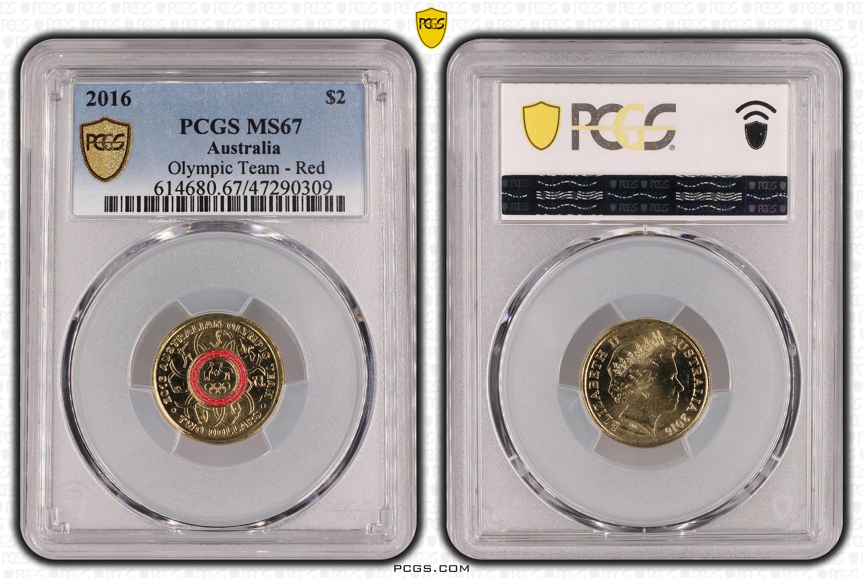 Olympic Team - Red Colorized, Two Dollar, 2016, PCGS MS67
