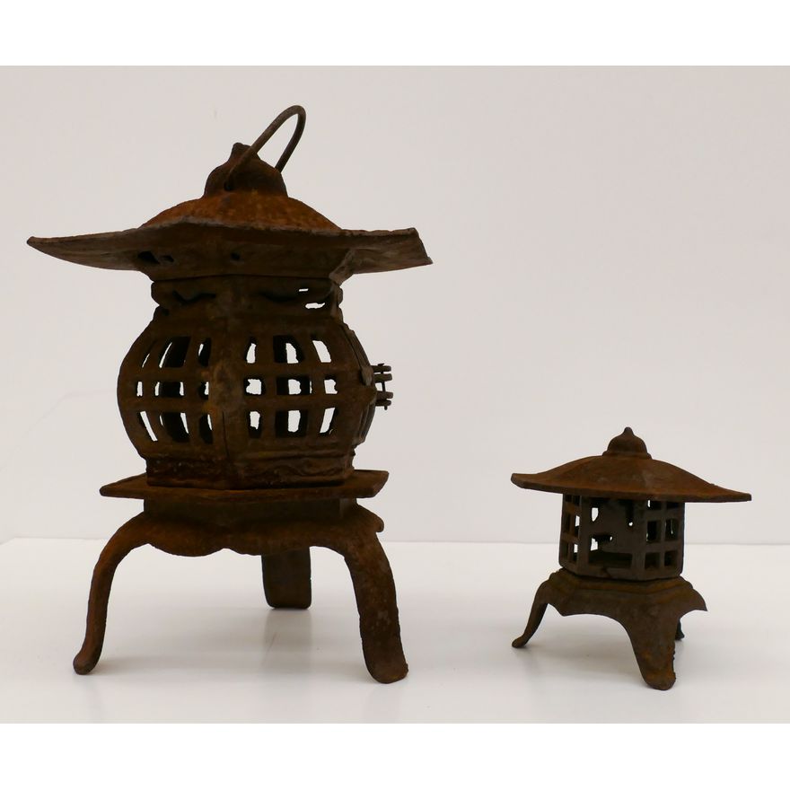 2pc Old Japanese Cast Iron Lanterns 5.5'' to 14''