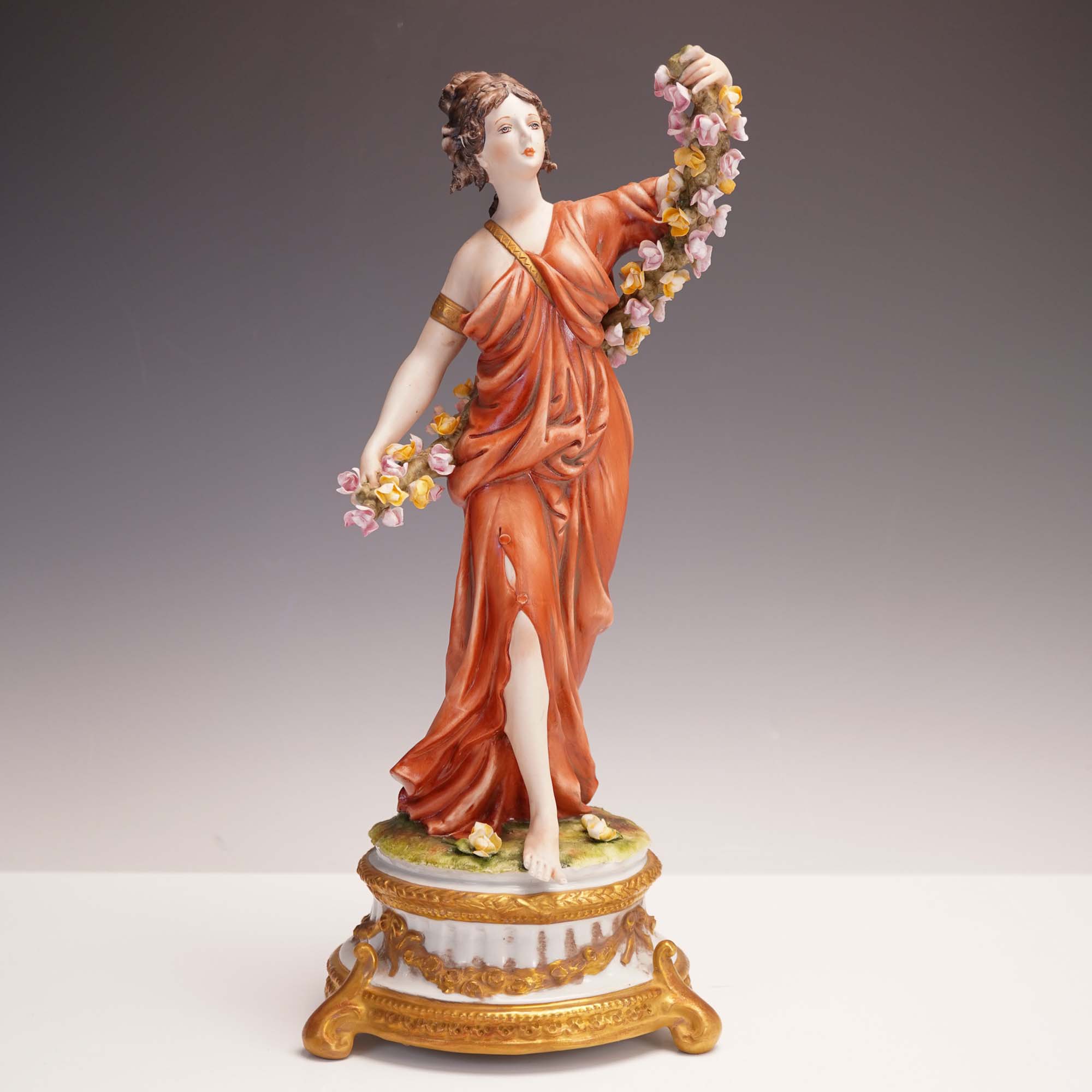 Capodimonte Porcelain Figurine, Woman with Floral Garland | Lion