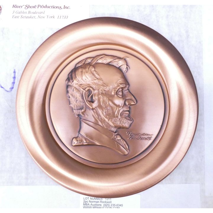 2pc Norman Rockwell Copper Collector Plates in Boxes