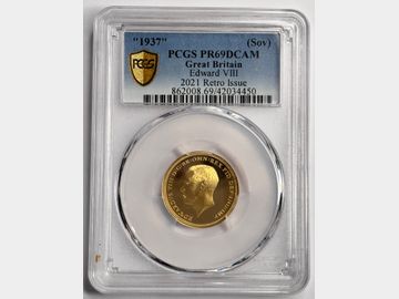 1937 RETRO KING EDWARD VIII PROOF GOLD SOVEREIGN PR69 DCAM