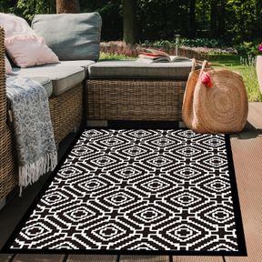 5 X 8 FT BLACK 5FTX8FT OUTDOOR RUG, REVERSIBLE PLASTIC STRAW CARPET, WATERPROOF CAMPING RUG, PATIO MAT FOR RV, PORCH, DECK, BACKYA