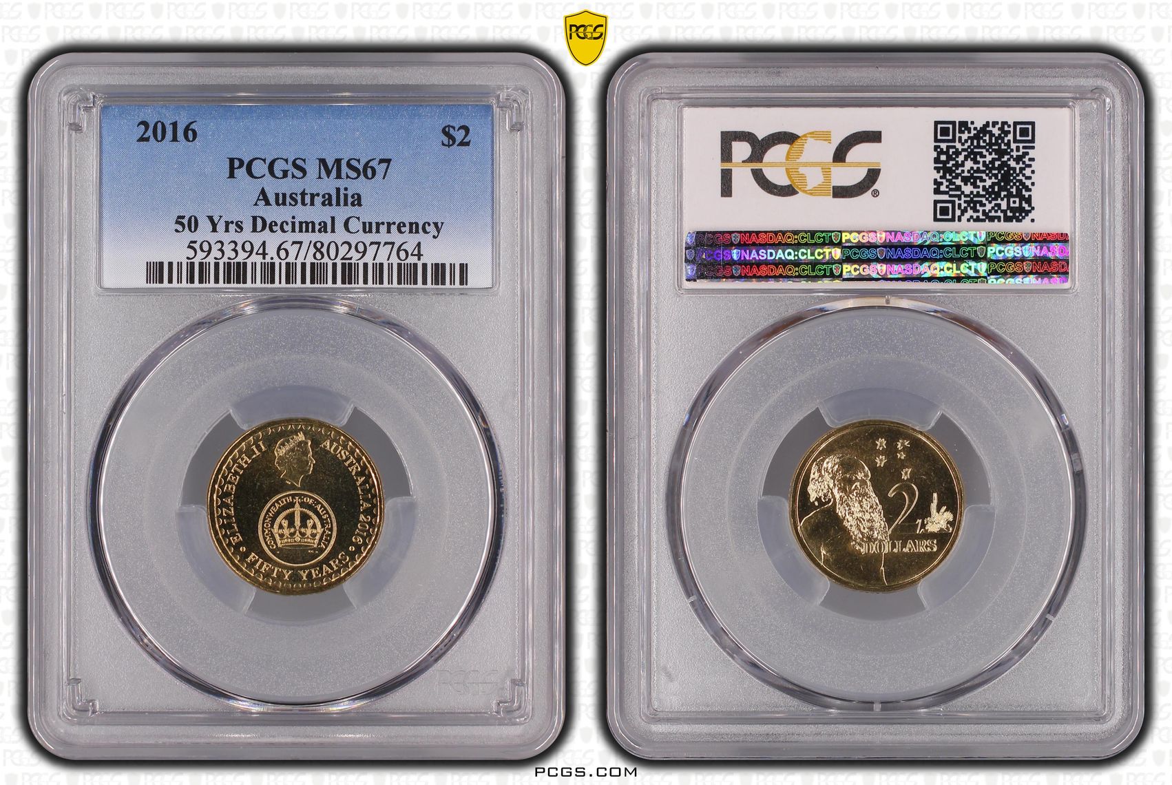 Elizabeth II, 50 Yrs Decimal Currency, Two Dollar, 2016, PCGS MS67