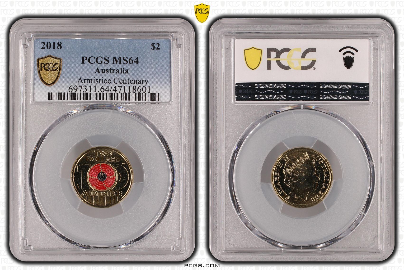 Elizabeth II, Armistice Centenary, Two Dollar, 2018, PCGS MS64