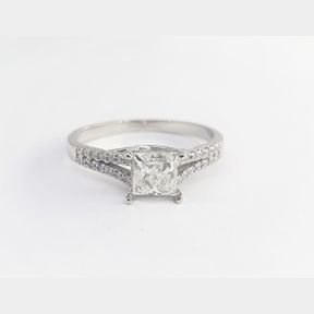 0.97CT EGL CERTIFIIED PRINCESS CUT DIAMOND COLOUR PURE WHITE F AND SI2 CLARITY SET IN A 18CT WHITE GOLD RING