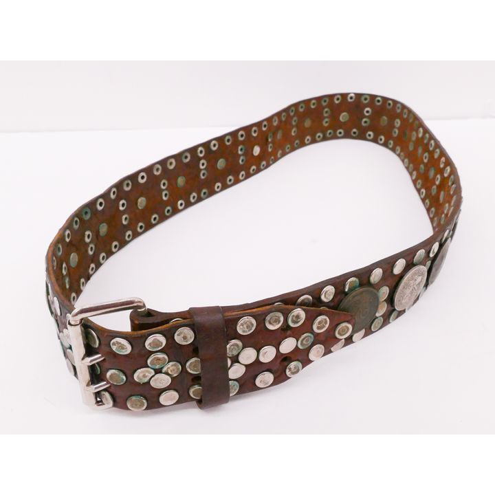 Vintage Middle Eastern Coin Adorned Leather Belt