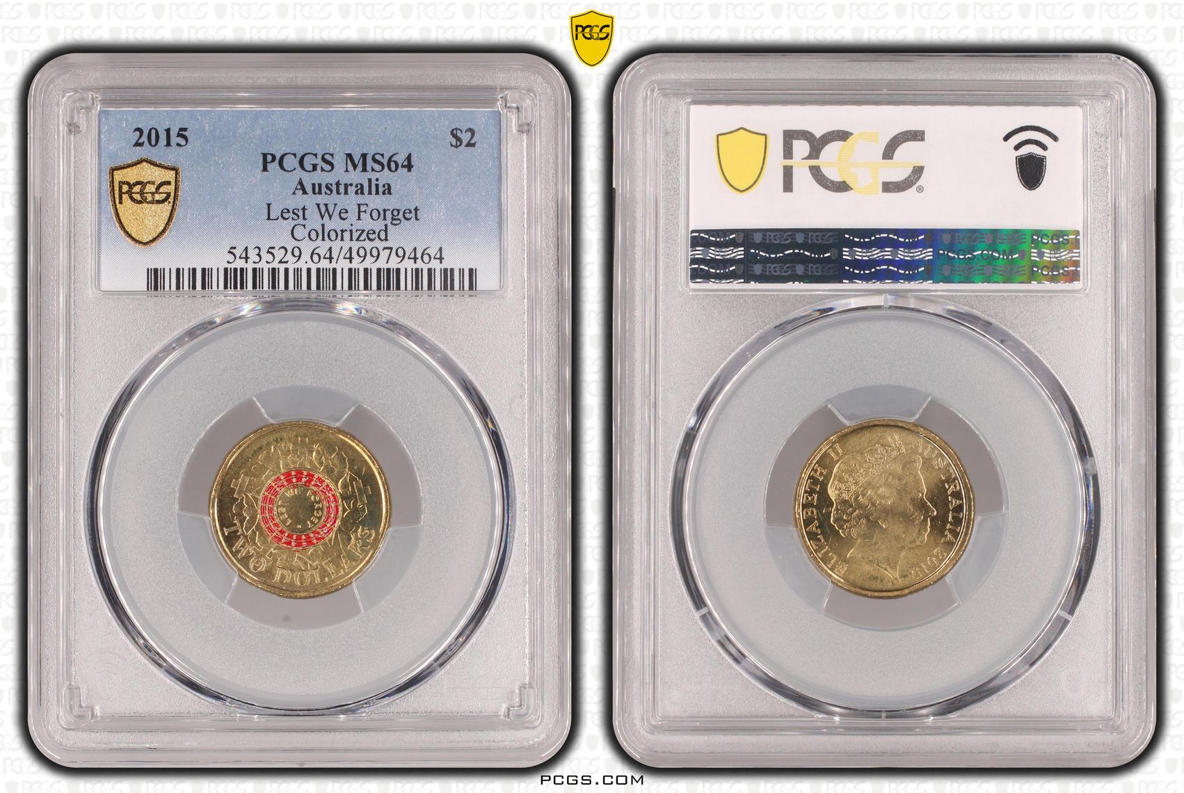 Lest We Forget Colourised, Two Dollar, 2015, PCGS MS64