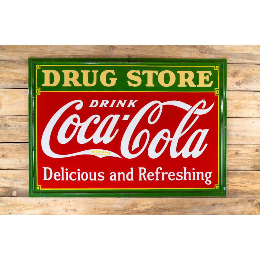 Circa 1933 Drink Coca-Cola Drug Store Single Sided Porcelain Sign TAC 9