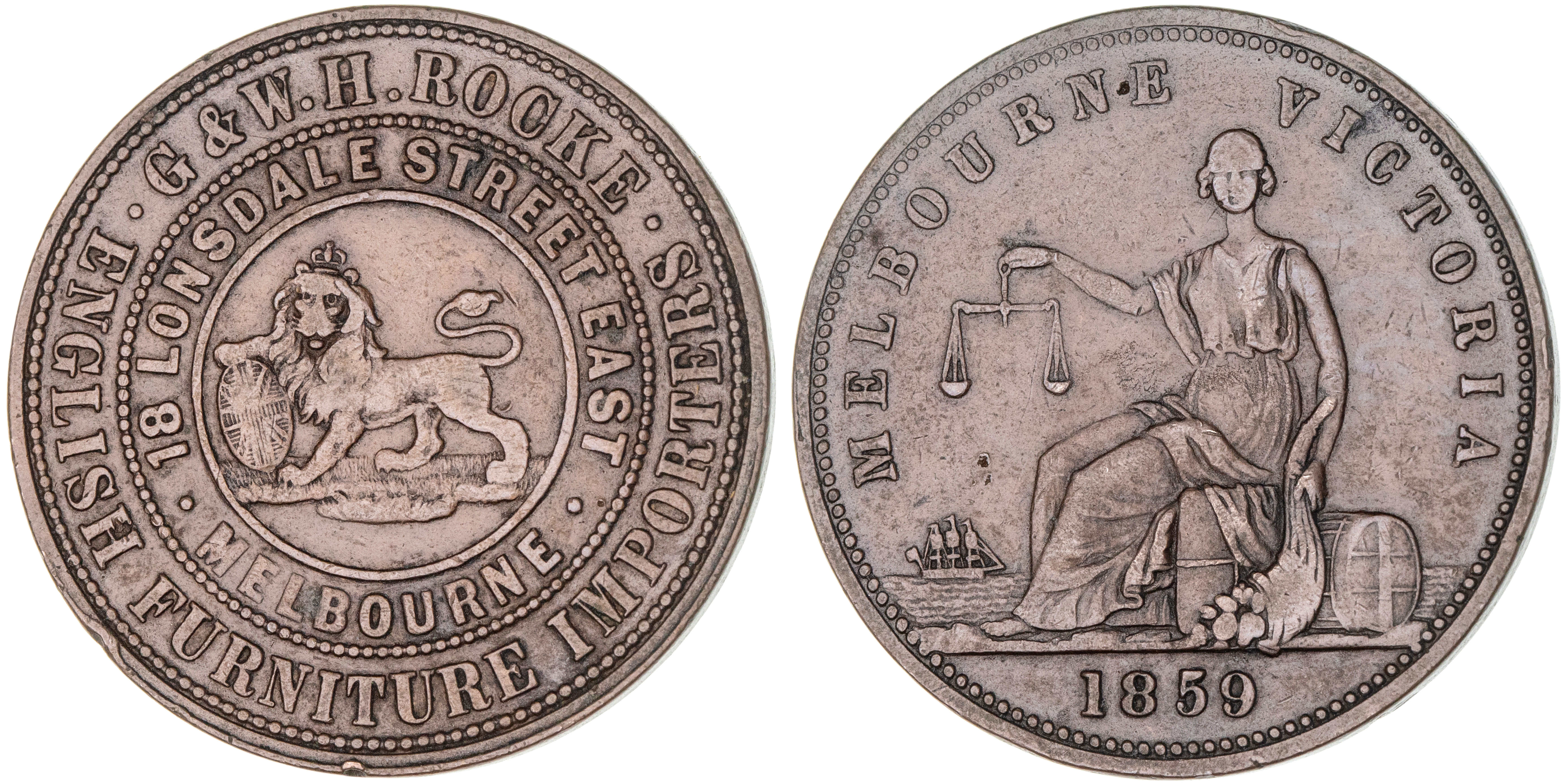 Melbourne, Victoria, G. & W. H. Rocke, Penny, 1859, VF