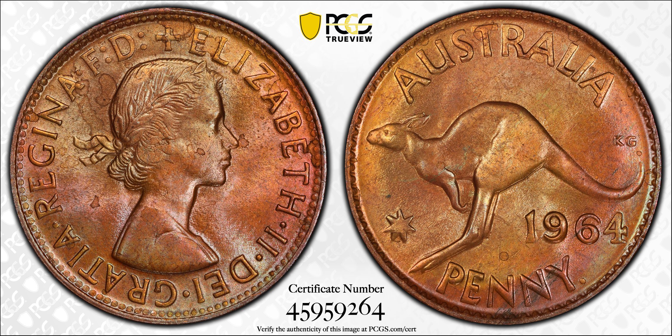 Elizabeth II, Penny, 1964-Y., PCGS MS64BN