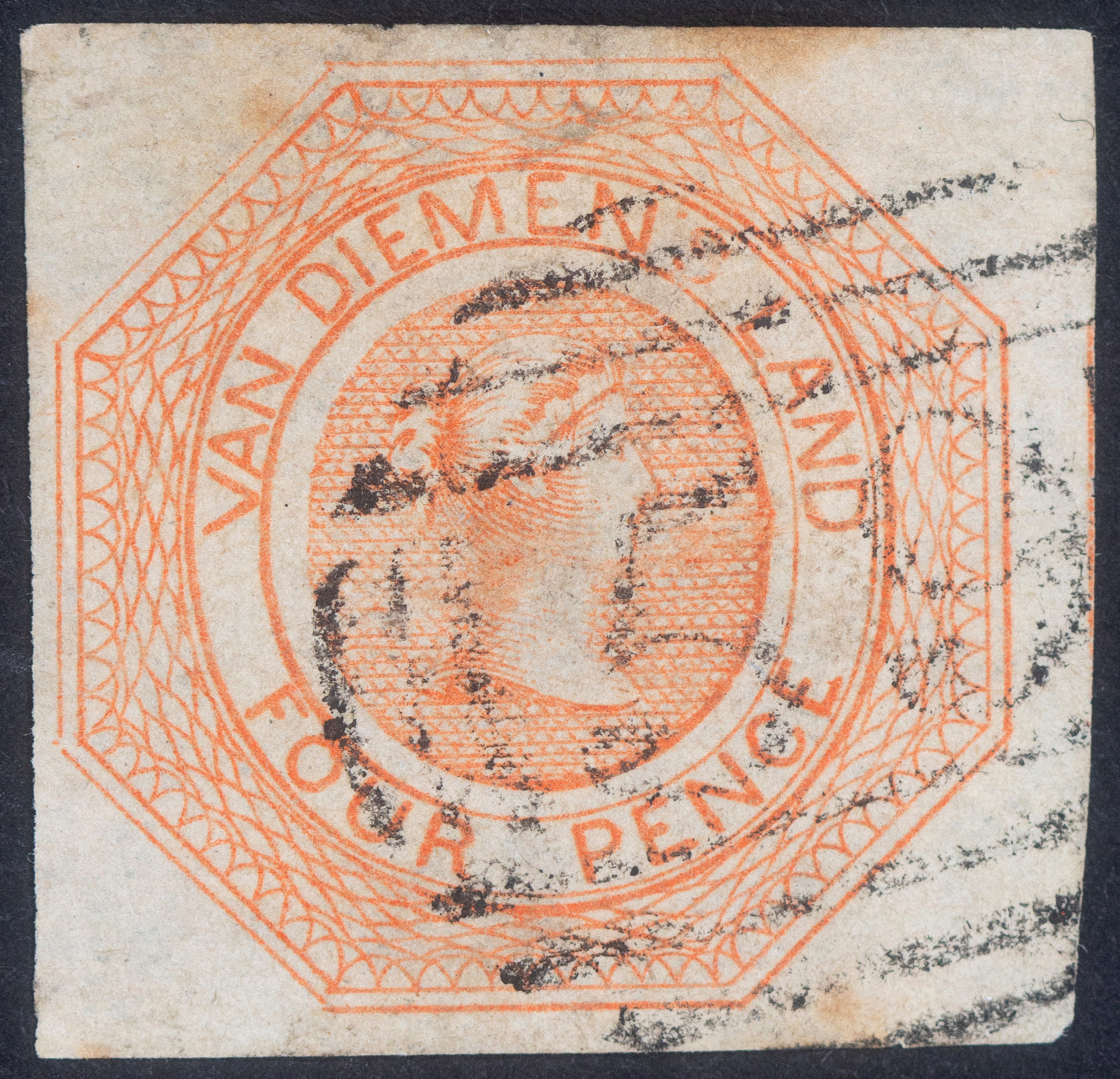 Fourpence, Bright Red-Orange Courier, 1853, Good