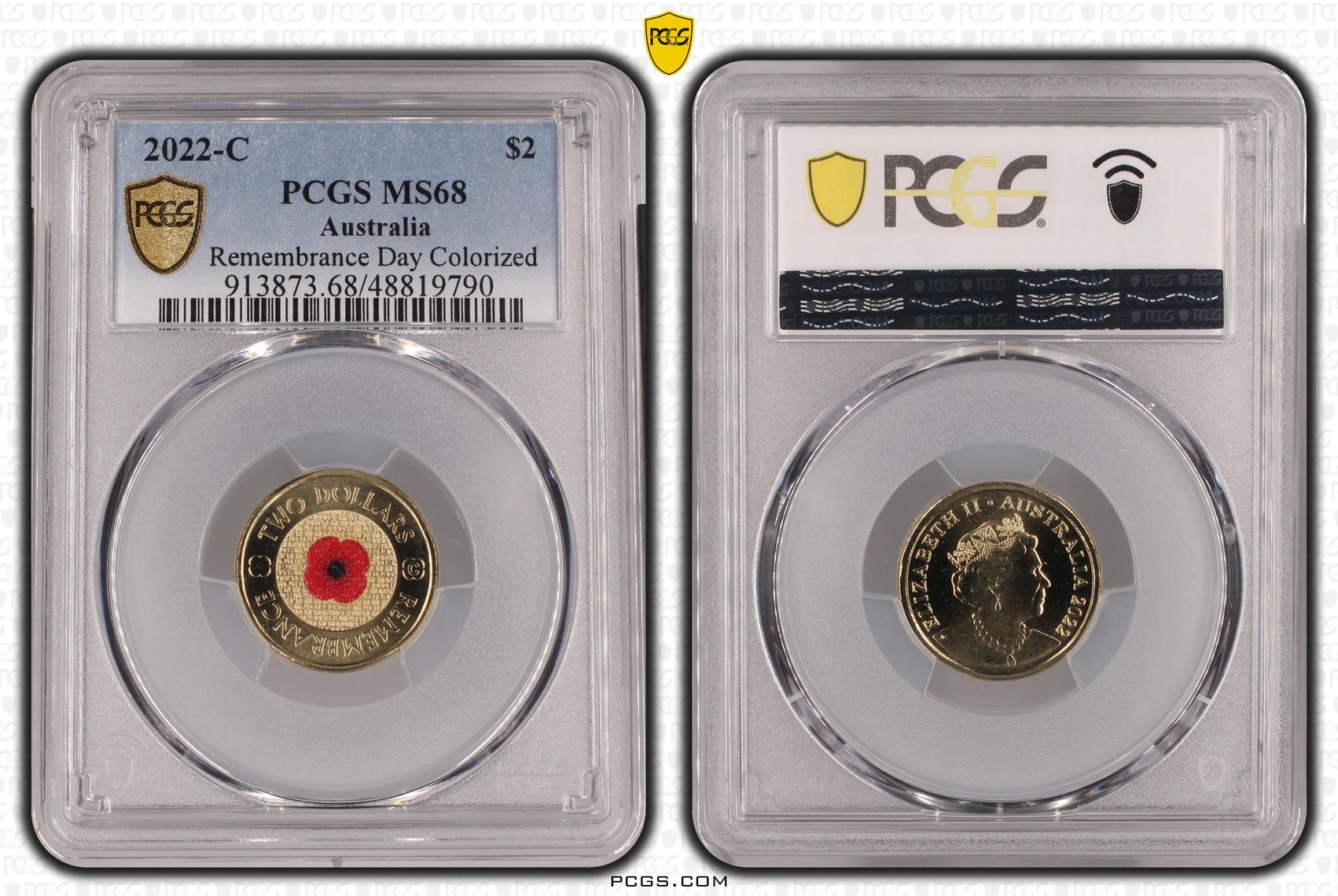 Elizabeth II, Remembrance Day Colorized, Two Dollar, 2022-C, PCGS MS68
