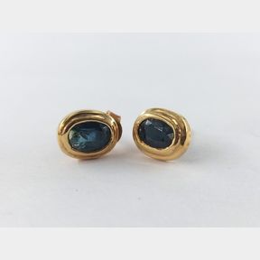Large Blue Sapphires In 18ct Yellow Gold Earrings - 51533/187