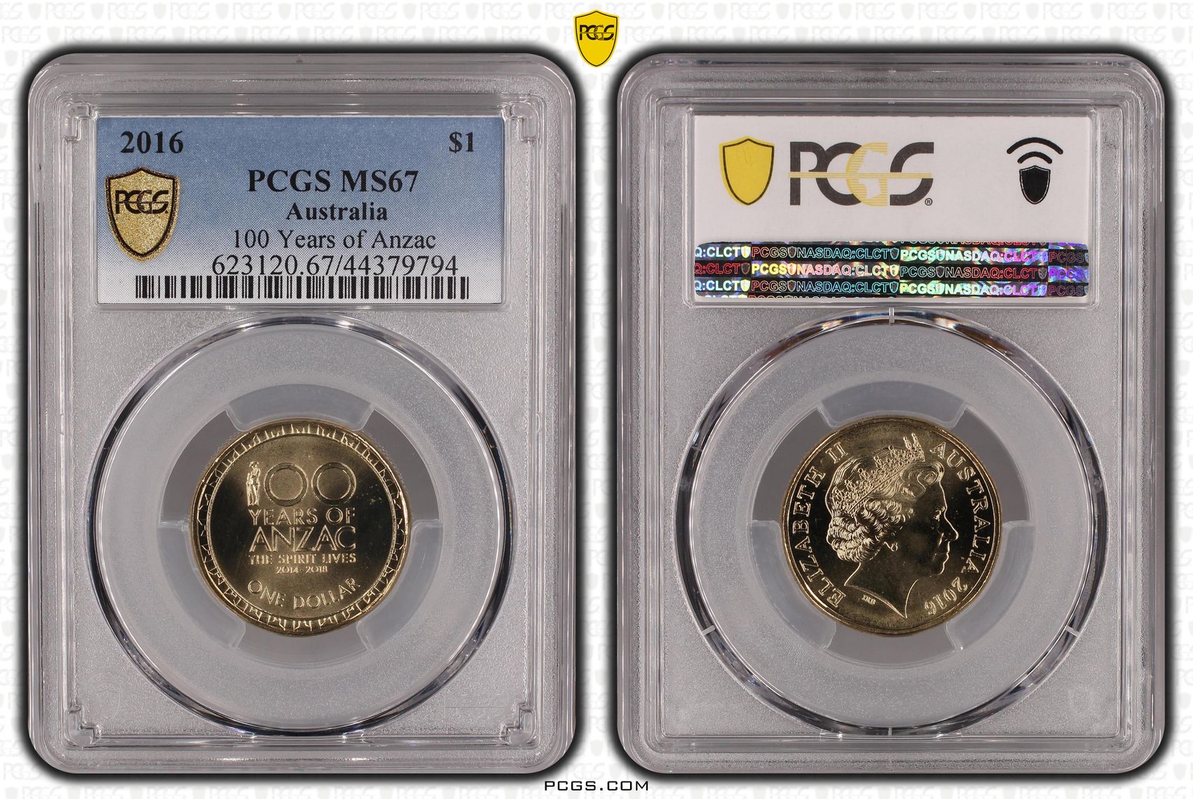 100 Years of Anzac, One Dollar, 2016, PCGS MS67