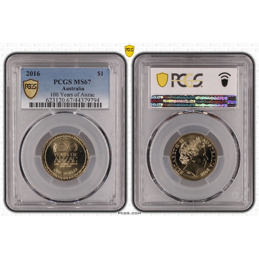 100 Years of Anzac, One Dollar, 2016, PCGS MS67