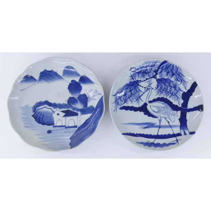 2pc Meiji Japanese Sometsuke Porcelain Chargers- 11''