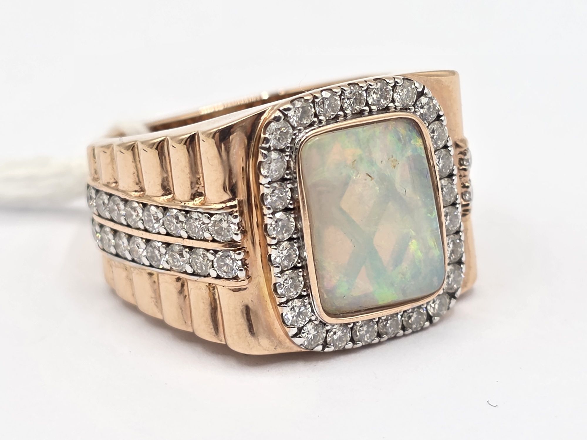 14k Gold Opal And Diamond Gents Ring