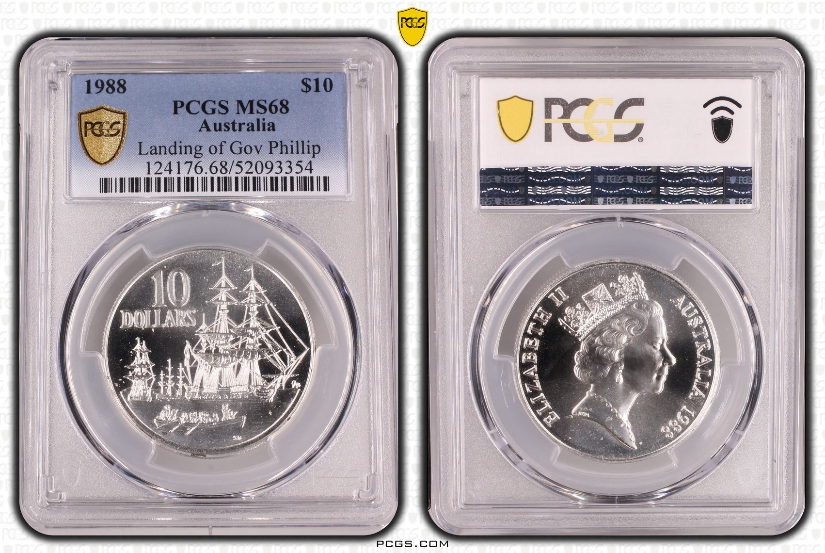 Elizabeth II, Landing of Gov Phillip, Ten Dollar, 1988, PCGS MS68