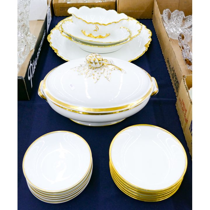 16pc Haviland Limoges Gilt Rim Porcelain Serving Pieces