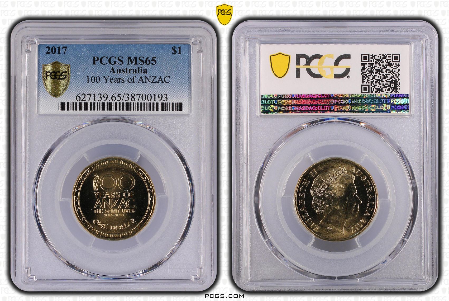 100 Years of ANZAC, One Dollar, 2017, PCGS MS65
