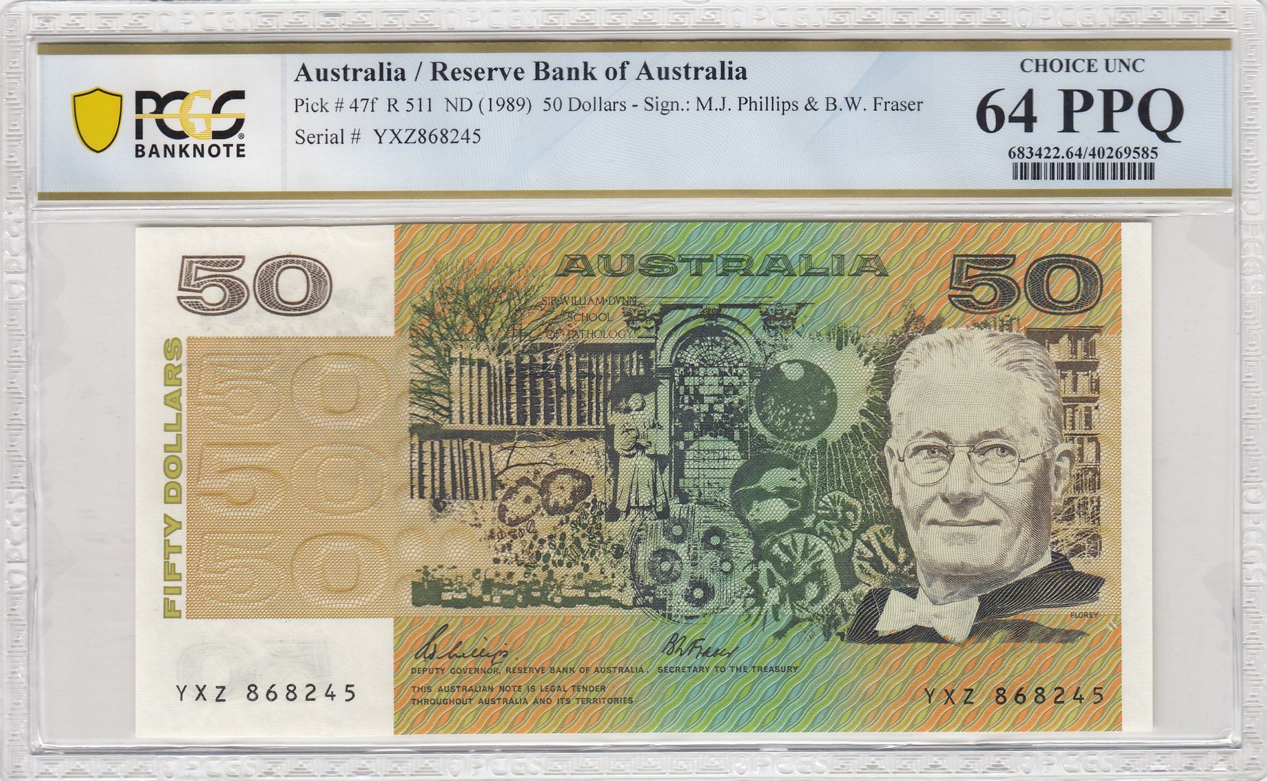 1989 Australia $50 Banknote Phillips/Fraser Choice UNC 64 PPQ PCGS