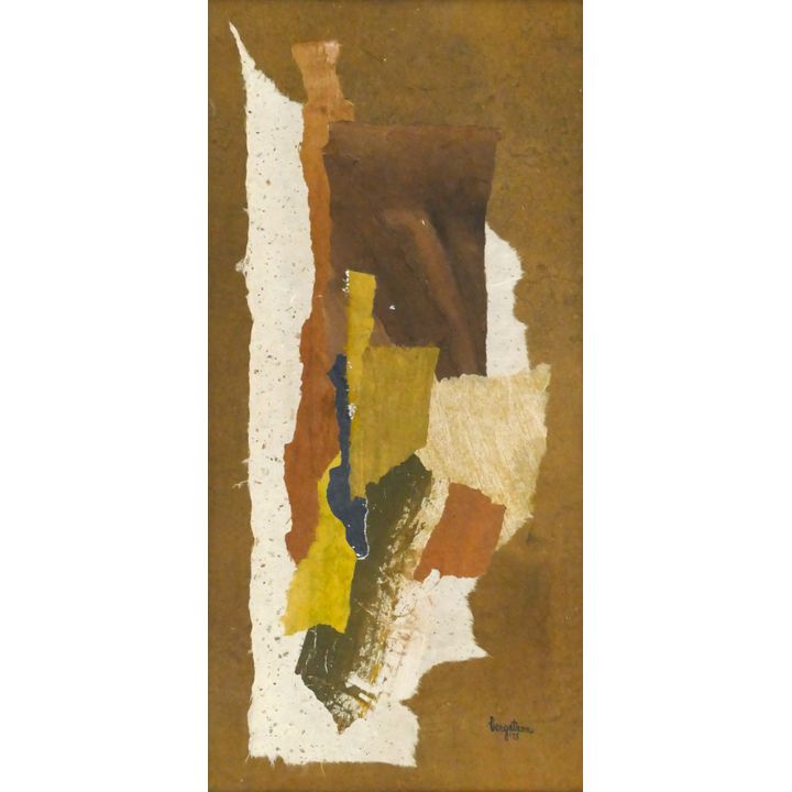 Marilyn Bergstrom 'Untitled Collage #103' Mixed Media Artwork, 1975. Framed- 25x14"