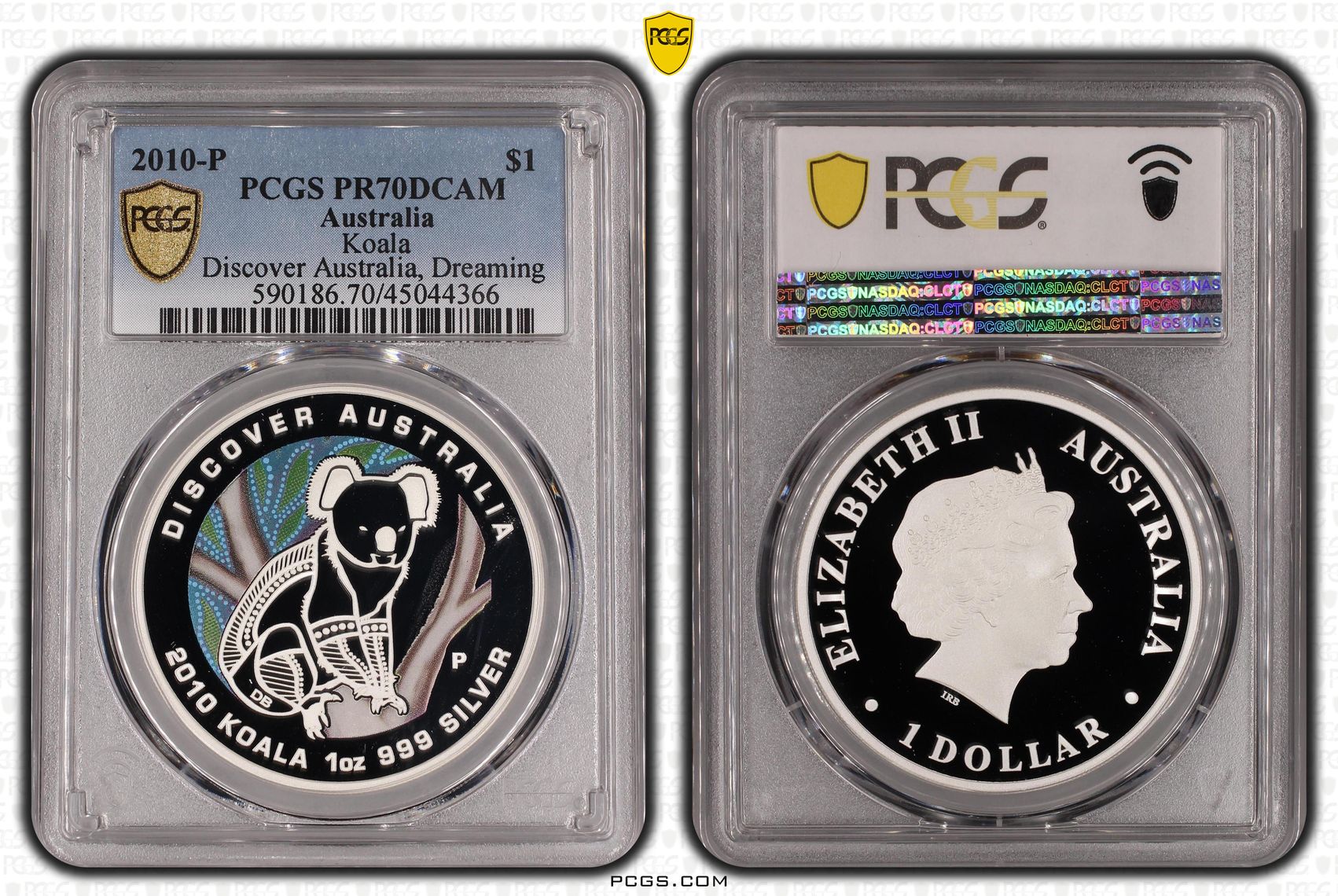 2010-P Australia One Dollar, $1 Silver Proof Koala - Discover Australia, Dreaming PCGS - PR70DCAM POP 1/0 -366