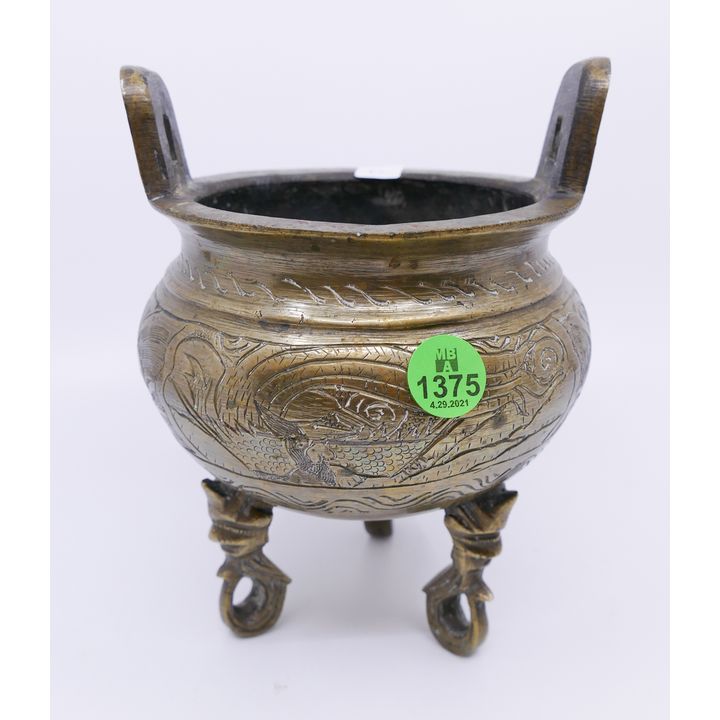 Old Chinese Brass Tripod Censer- 7''
