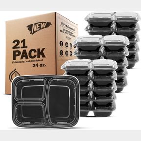FRESHWARE MEAL PREP CONTAINERS 21 COUNT (PACK OF 1), 3 COMPARTMENT WITH LIDS, FOOD STORAGE CONTAINERS, BENTO BOX, STACKABLE, MICRO