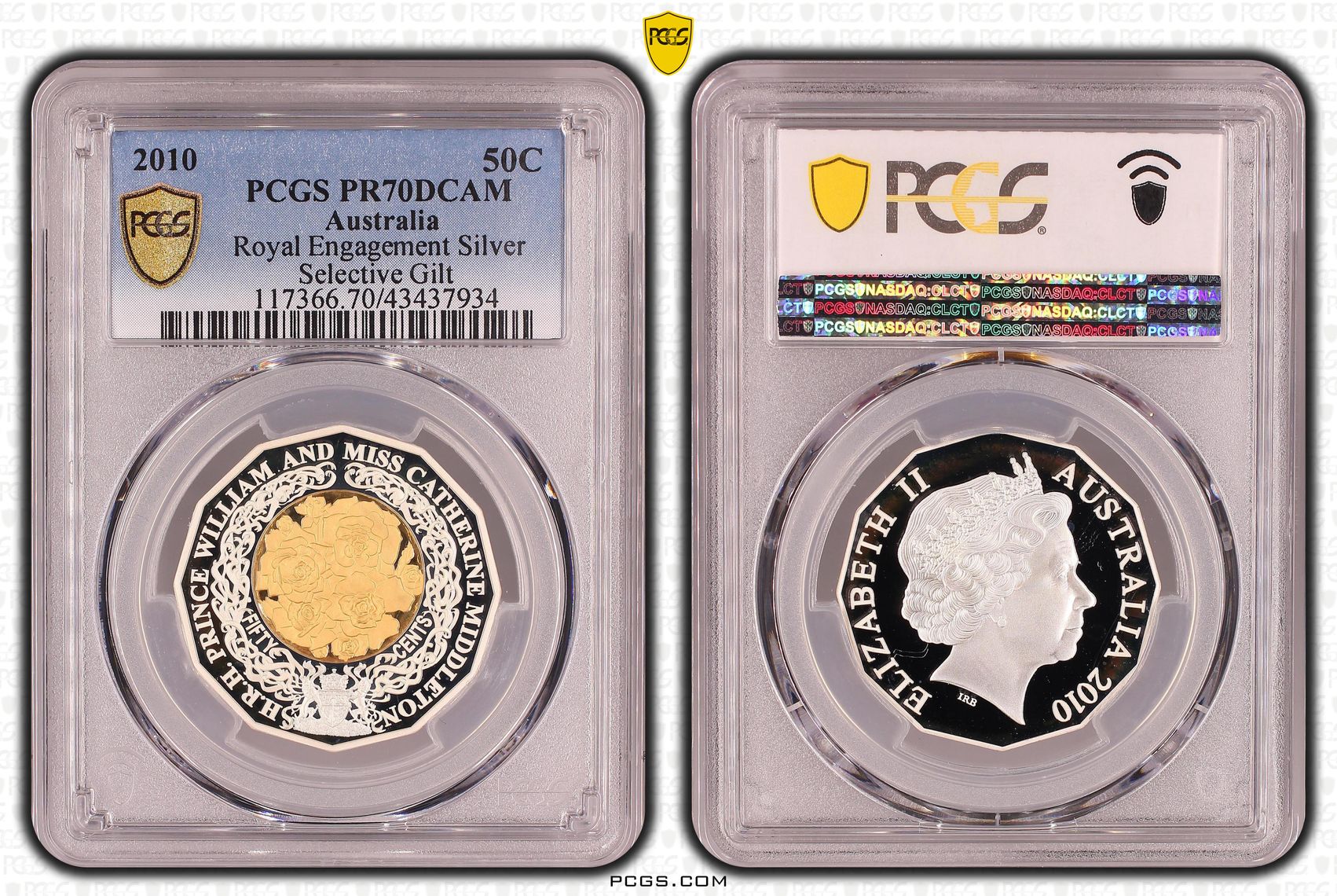 Elizabeth II, Royal Engagement Silver Selective Gilt, Fifty Cent, PR70DCAM , 2010 PCGS POP - 8/0