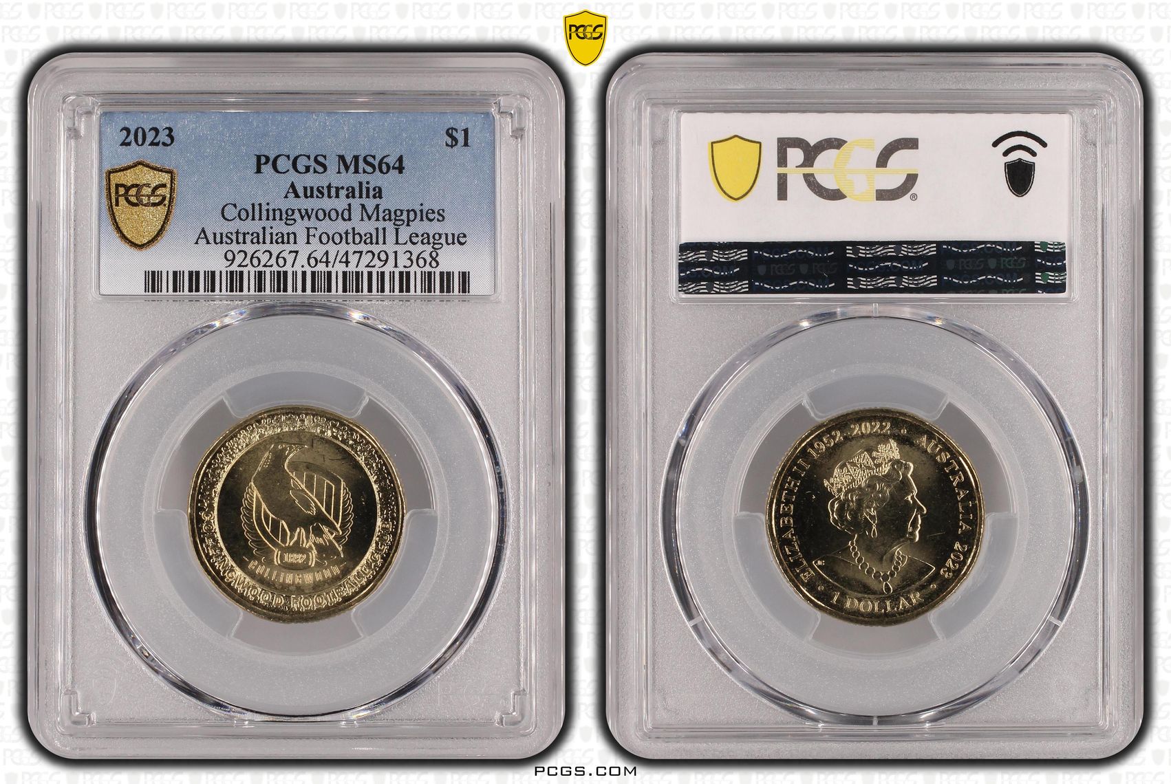 Elizabeth II, AFL - Collingwood Magpies, One Dollar, 2023, PCGS MS64
