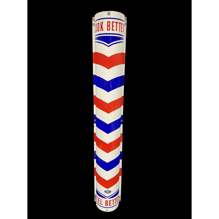 Marvy Look Better Feel Better Barber Pole Porcelain Sign