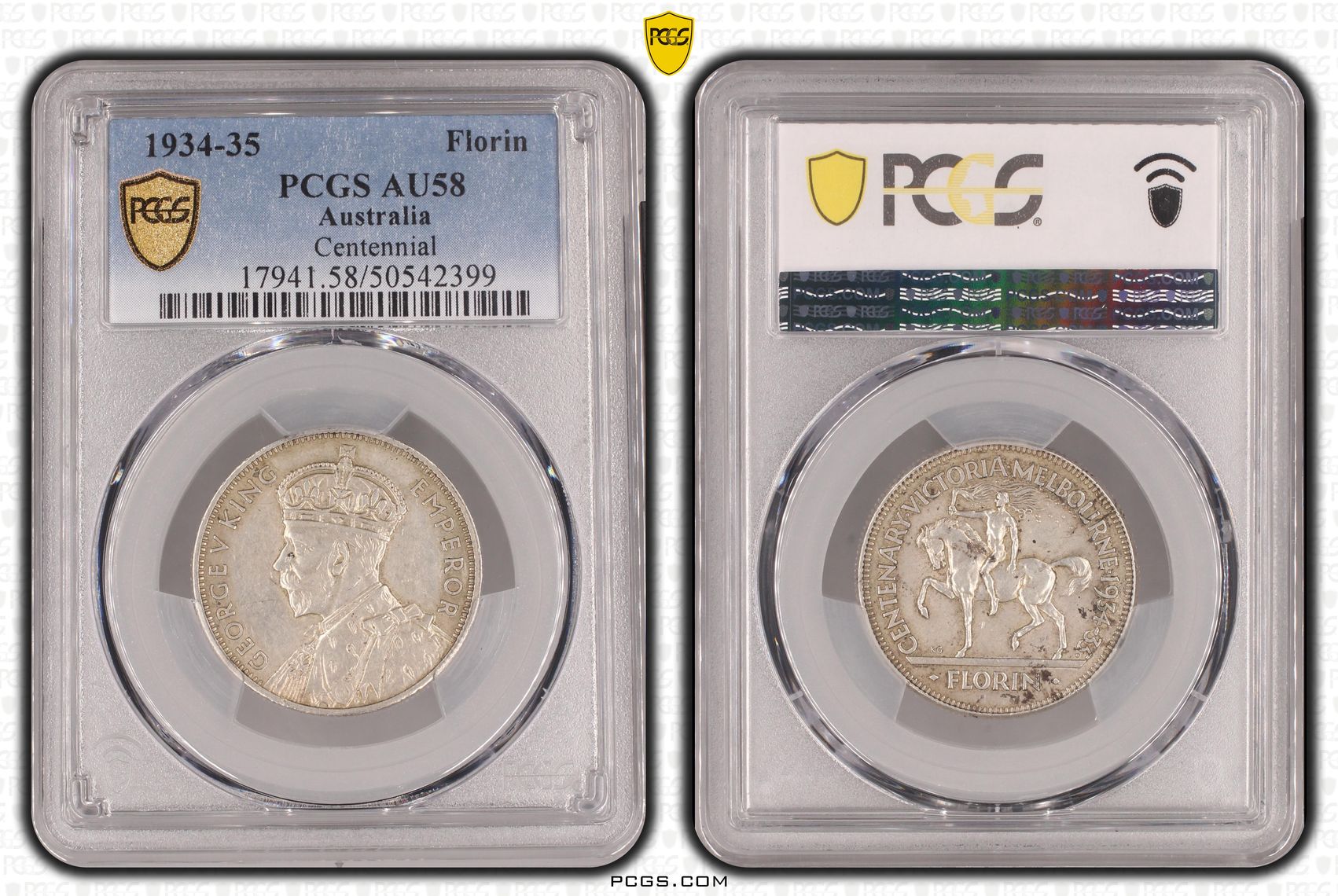 George V, Melbourne Centenary, Florin, 1934-35, PCGS AU58