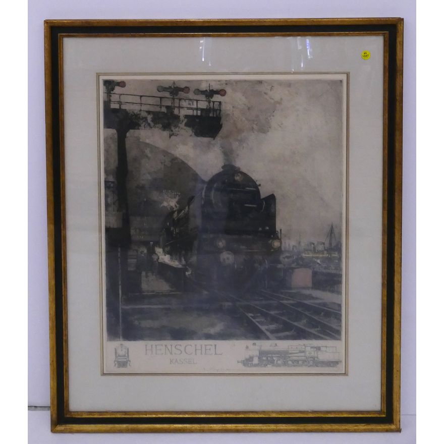 Luigi Kasimir 'Henschel Locomotive' Estate Aquatint Etching - Framed 36x30''