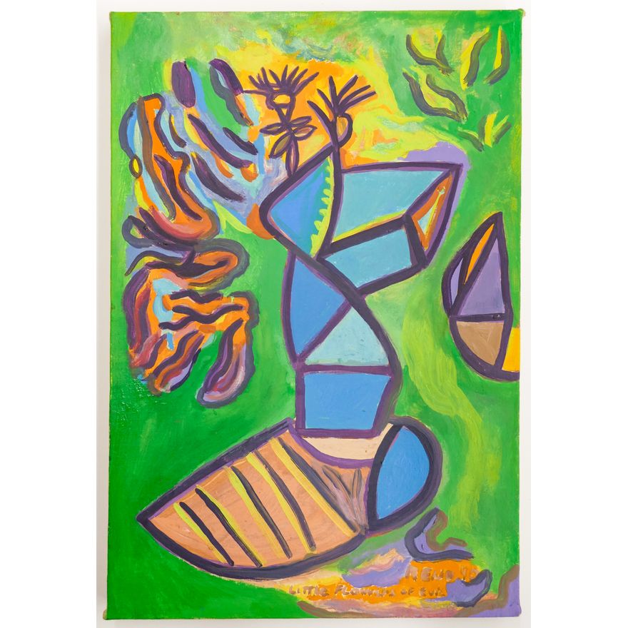 Joe Reno ''Little Flowers of Evil'' Signed 1990 Oil on Canvas 18''x12''