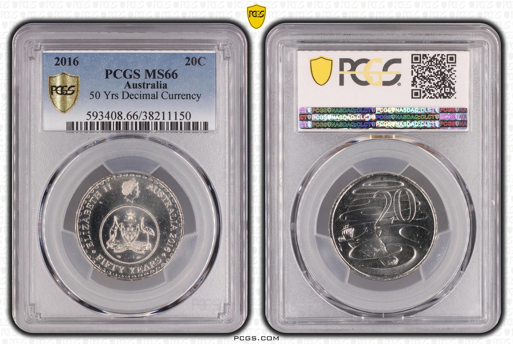 2016 Australia Twenty Cent, 20c 50 Yrs Decimal Currency PCGS - MS66 -150