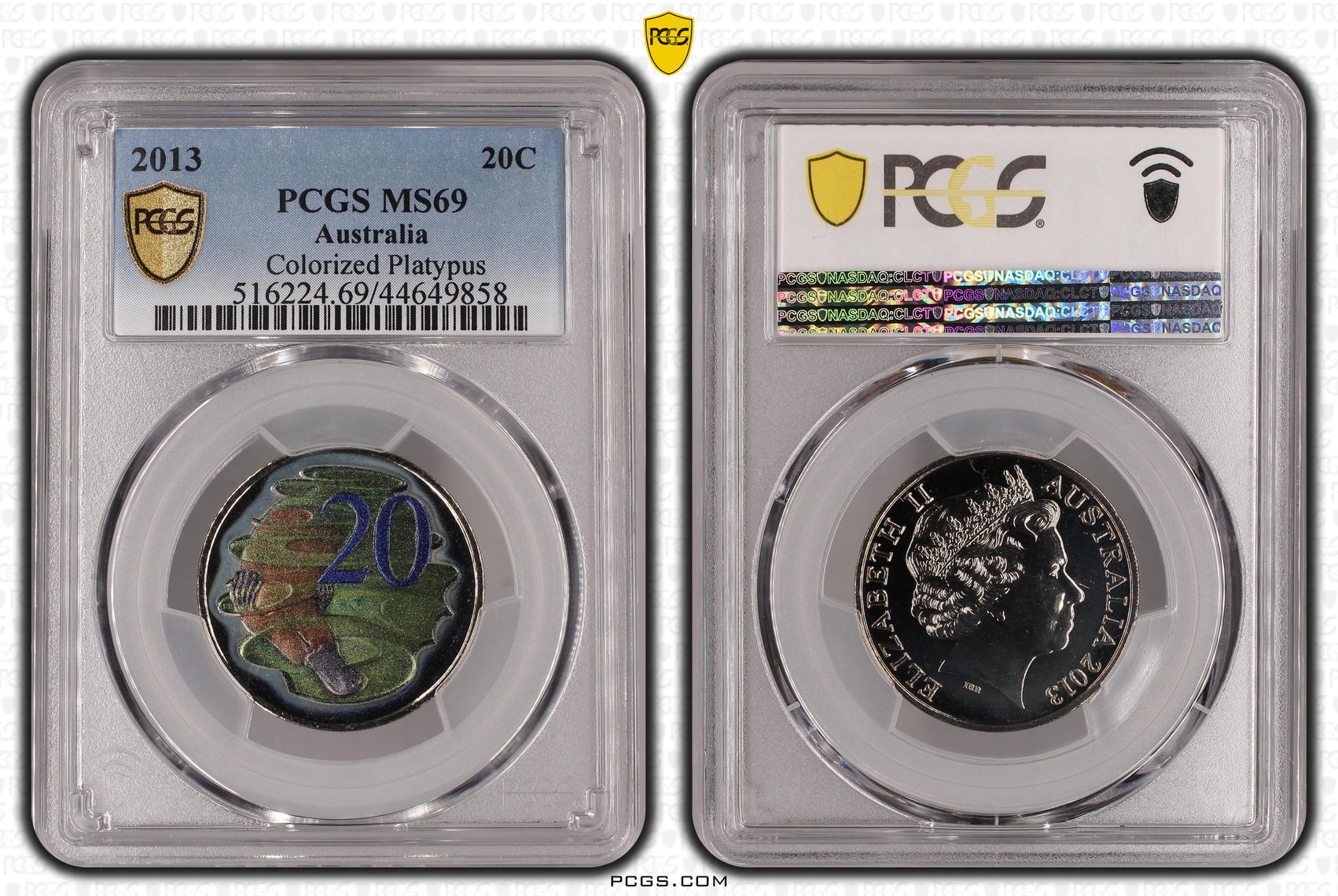 55 · 2013 Australia Twenty Cent, 20c Colorized Platypus PCGS - MS69 POP 14/0 -858