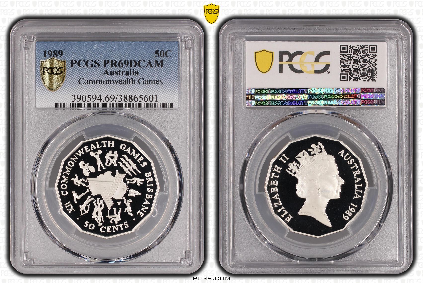 Elizabeth II, Commonwealth Games Ag , Fifty Cent, 1989, PCGS PR69DCAM