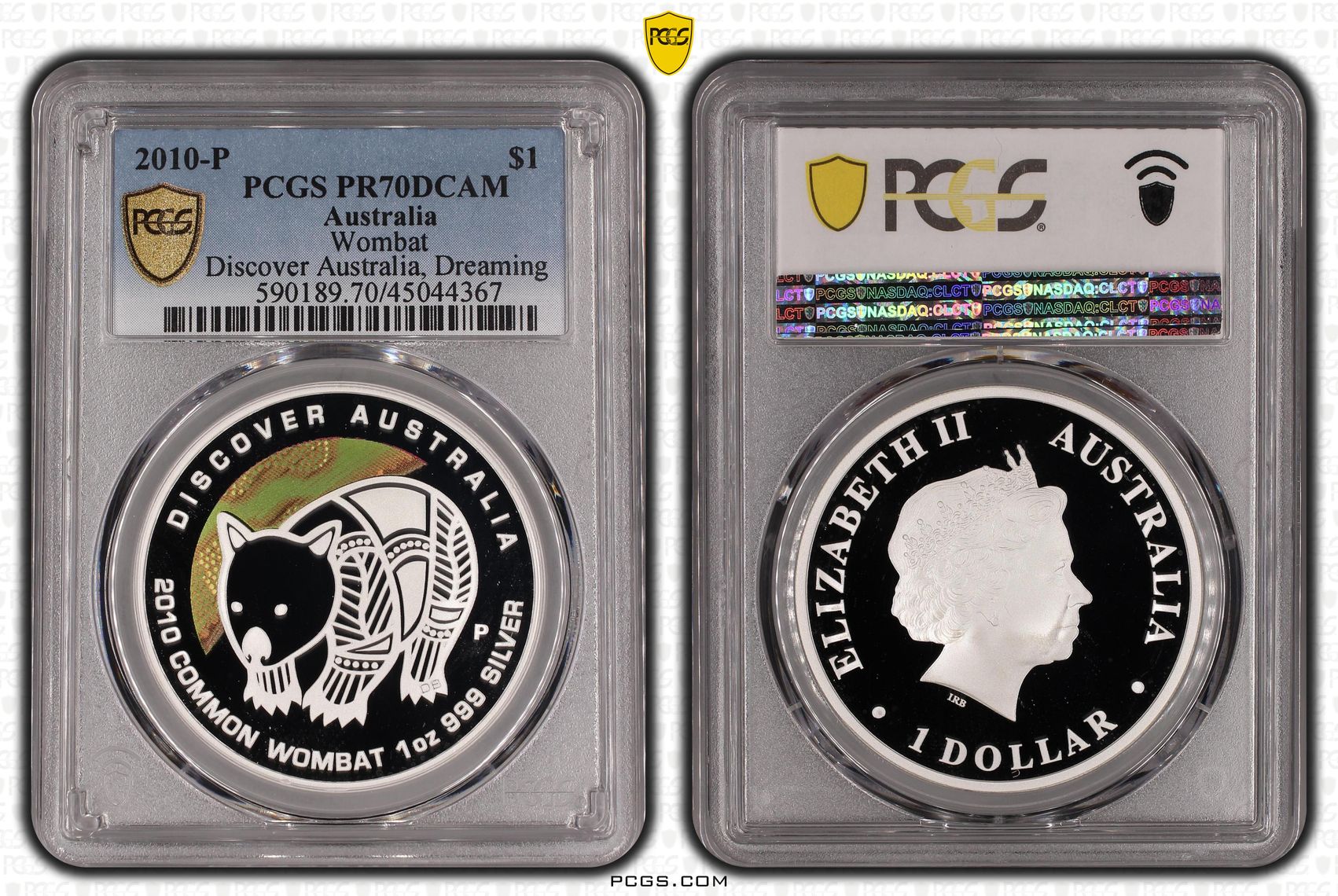 2010-P Australia One Dollar, $1 Silver Proof Wombat - Discover Australia, Dreaming PCGS - PR70DCAM POP 1/0 -367