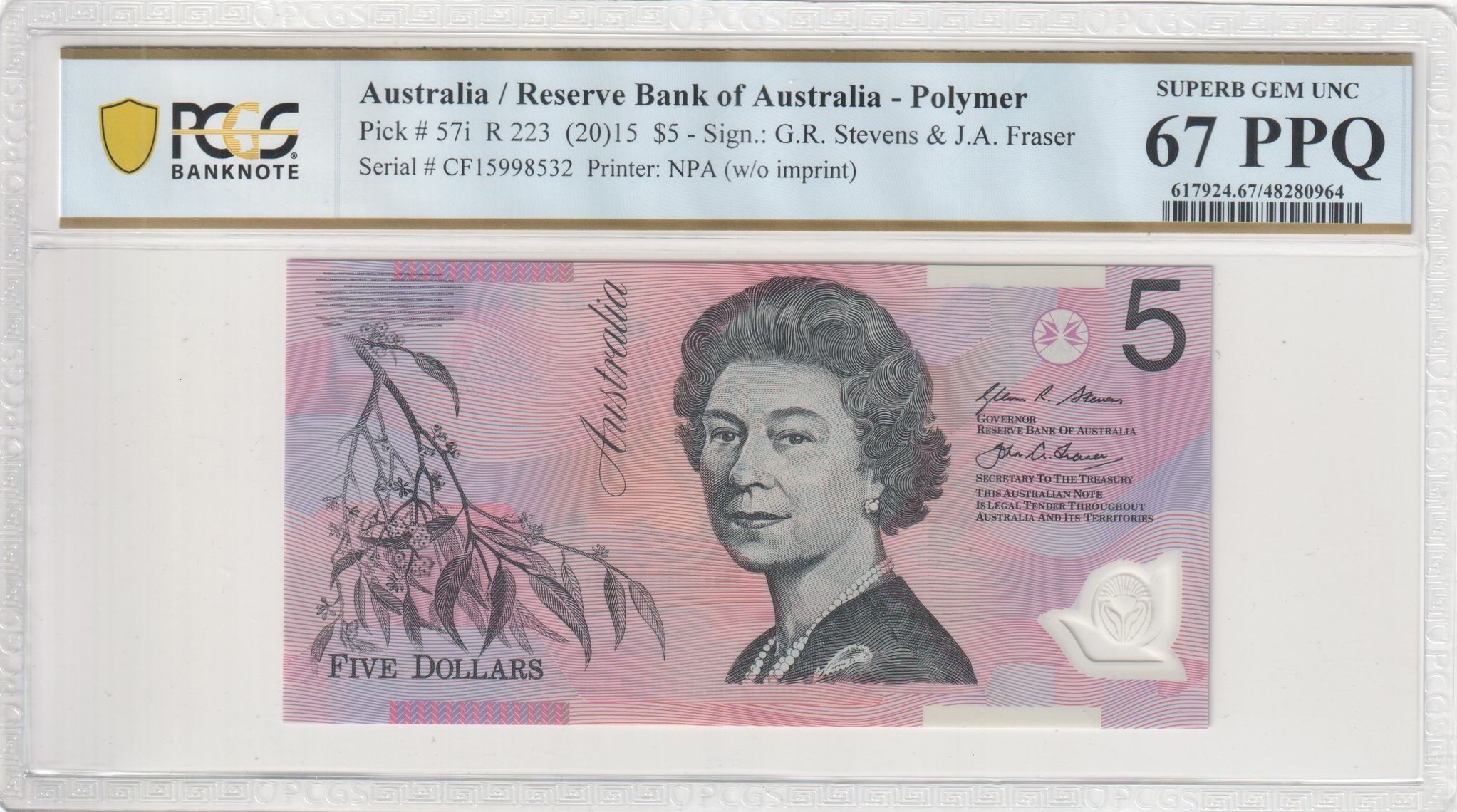 Stevens/Fraser, Five Dollar, 2015, PCGS Superb Gem UNC 67 PPQ