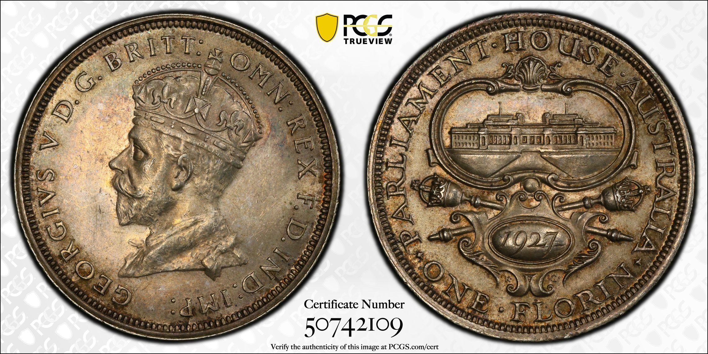 George V, Canberra, Florin, 1927(m), PCGS MS62