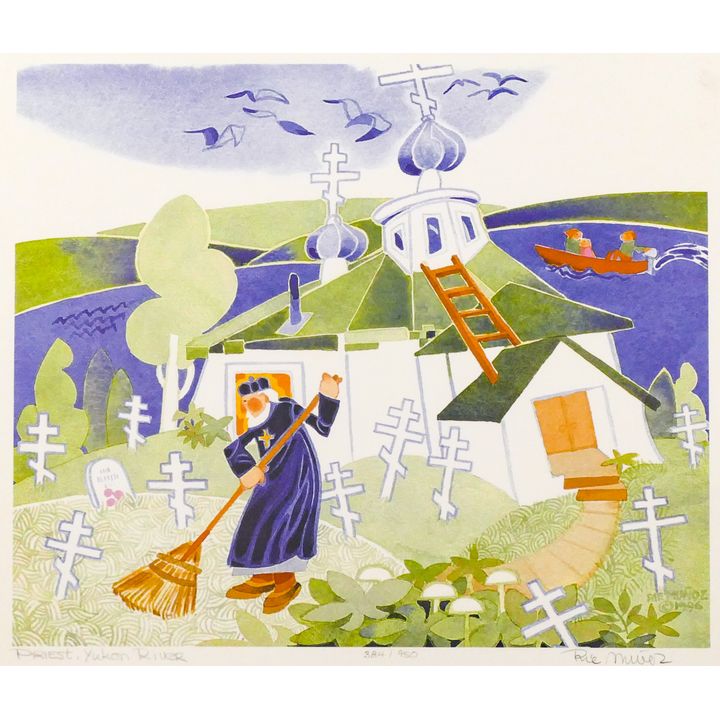 Rie Munoz ''Priest, Yukon River'' 1996 Signed Print 13.25'' x 14.5'' Sheet.