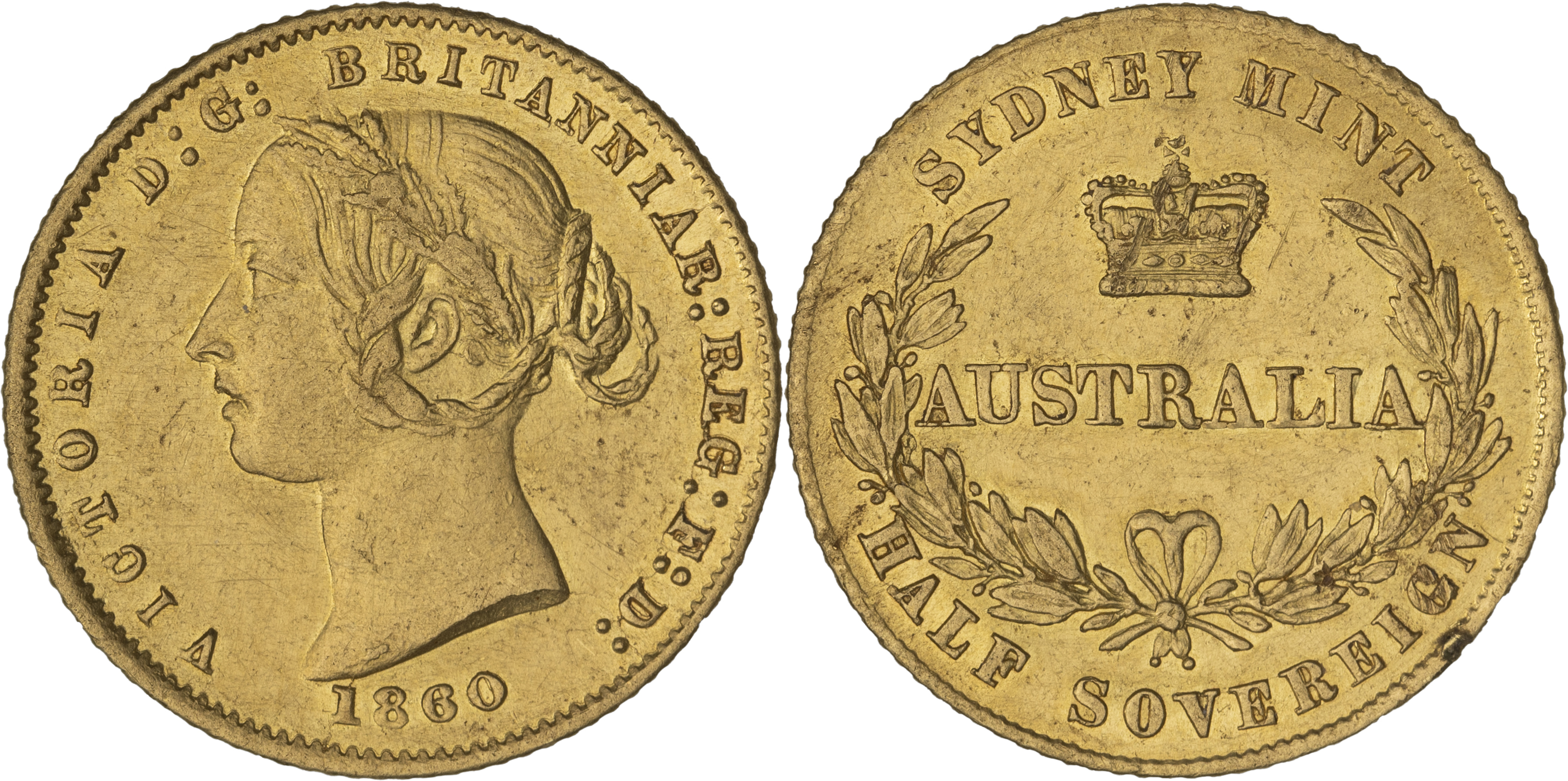 Victoria, Sydney Mint Reverse - Type II, Half Sovereign, 1860, aUNC